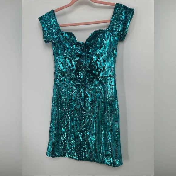 Dress The Population Black Label Sequin Off-The-Shoulder Mini Dress Sz M NWT Mini